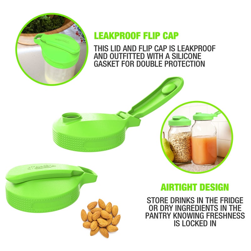 Masontops Multi Top - 2PK - Small Mouth Mason Jar Lids with Pour Spout and Flip Cap â€“ Sip, Pour, Store & More - Jar Not Included - Image 3